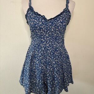 Princess Polly Blue Floral Lace-Trim Women’s Romper